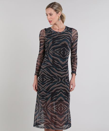 Vestido-Feminino-Midi-Estampado-Animal-Print-em-Tule-com-Forro-Manga-Longa-Preto-9574003-Preto_1