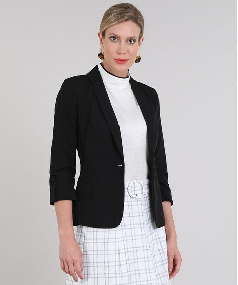 Blazer-Feminino-Acinturado-com-Bolsos-Manga-3-4-Preto-9456371-Preto_1