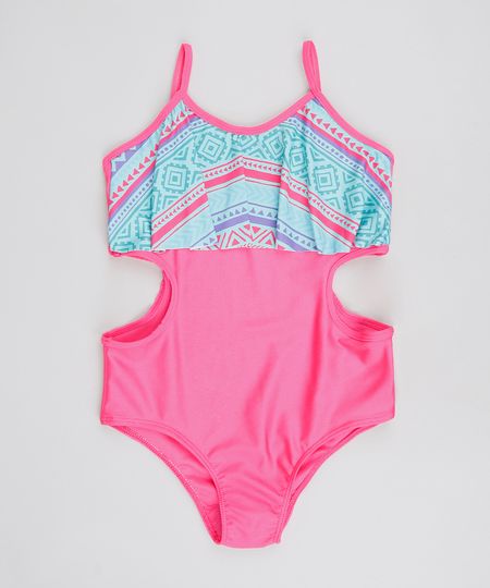 Maio-Infantil-Estampado-Etnico-com-Babado-e-Vazado-Alcas-Finas-Protecao-UV50--Pink-9421828-Pink_1