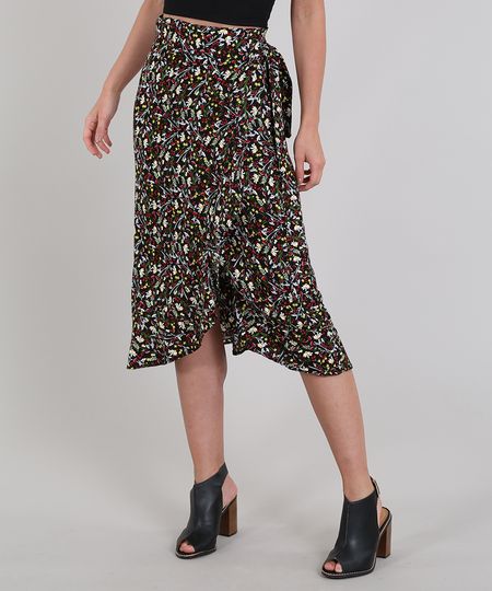 Saia-Feminina-Midi-Envelope-Estampada-Floral-com-Babado-Preta-9571727-Preto_1
