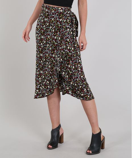 Saia-Feminina-Midi-Envelope-Estampada-Floral-com-Babado-Preta-9571727-Preto_1