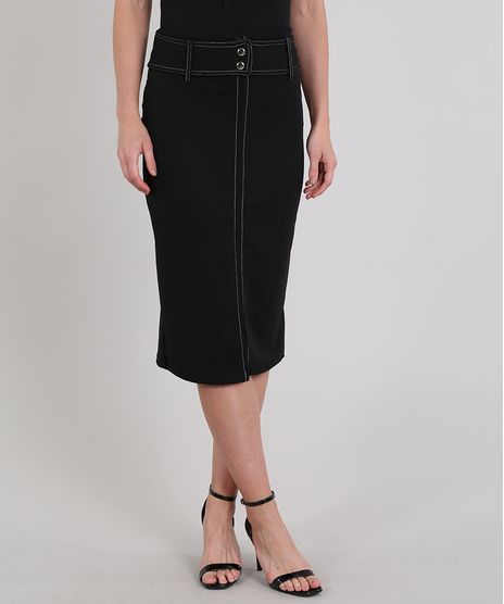 Saia-Feminina-Lapis-com-Pespontos-e-Cinto-Preta-9593077-Preto_1
