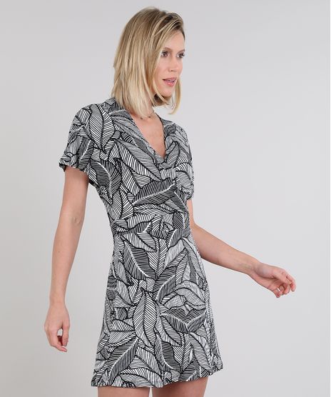 Vestido-Feminino-Curto-Canelado-Transpassado-Estampado-de-Folhagem-Manga-Curta-Branco-9581015-Branco_1