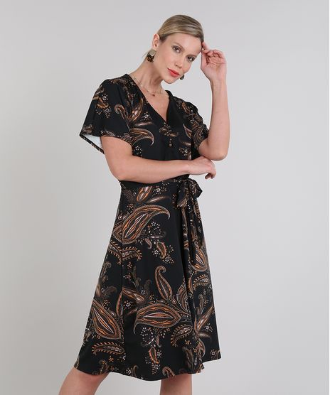 Vestido-Feminino-Estampado-Paisley-com-Botoes-Manga-Curta-Preto-9573968-Preto_1