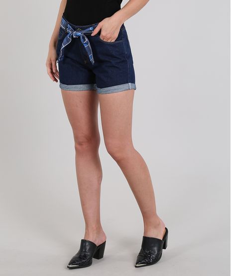Short-Jeans-Feminino-Midi-com-Faixa-Estampada-Xadrez-Azul-Escuro-9589285-Azul_Escuro_1