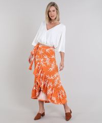 Saia-Feminina-Midi-Mullet-Envelope-Estampada-de-Folhagem-com-Babado-Laranja-9579180-Laranja_3