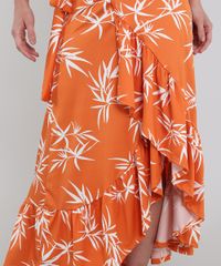Saia-Feminina-Midi-Mullet-Envelope-Estampada-de-Folhagem-com-Babado-Laranja-9579180-Laranja_4