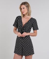 Macaquinho-Feminino-Estampado-de-Poa-com-No-Manga-Curta-Preto-9577083-Preto_1