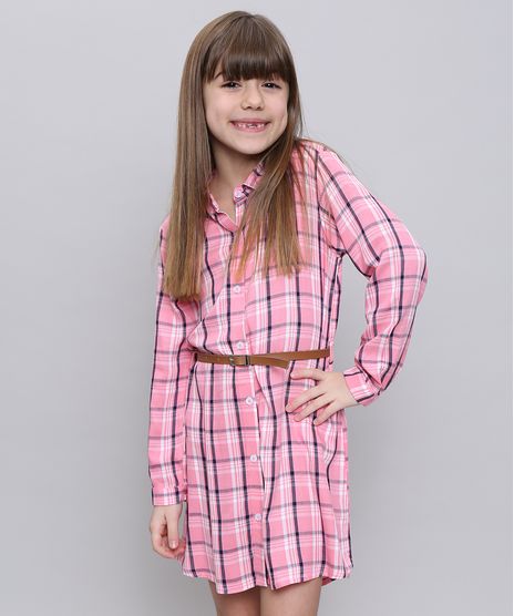 Vestido-Chemise-Infantil-Estampado-Xadrez-com-Cinto-Manga-Longa-Rosa-9550232-Rosa_1