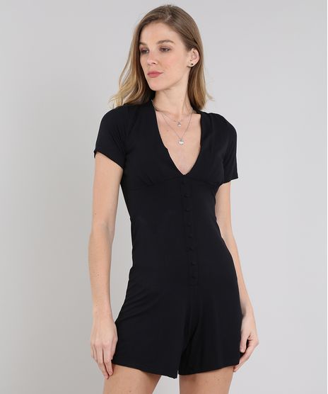 Macaquinho-Feminino-com-Botoes-e-Vazado-Manga-Curta-Preto-9569413-Preto_1