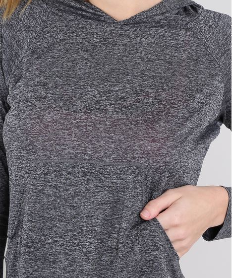 Blusa Feminina Esportiva Ace Com Bolso E Capuz Manga Longa Cinza