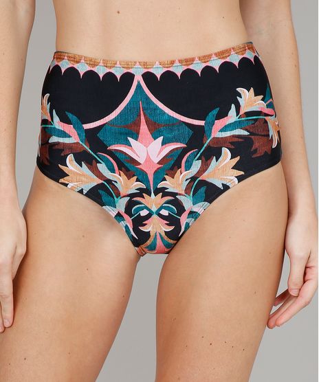 Biquini-Calcinha-Hot-Pant-Estampado-Floral-Etnico-com-Protecao-UV50--Preto-9563091-Preto_1