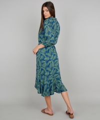 Vestido-Chemise-Feminino-Midi-Estampado-de-Folhagem-Manga-3-4-Azul-9575046-Azul_2