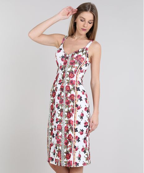Vestido-Feminino-Estampado-Floral-com-Botoes-e-Fenda-Alca-Media-Branco-9571117-Branco_1