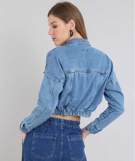 jaqueta jeans cinza feminina