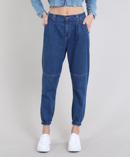 Calca-Jeans-Feminina-Jogger-com-Bolsos-Azul-Medio-9594590-Azul_Medio_1
