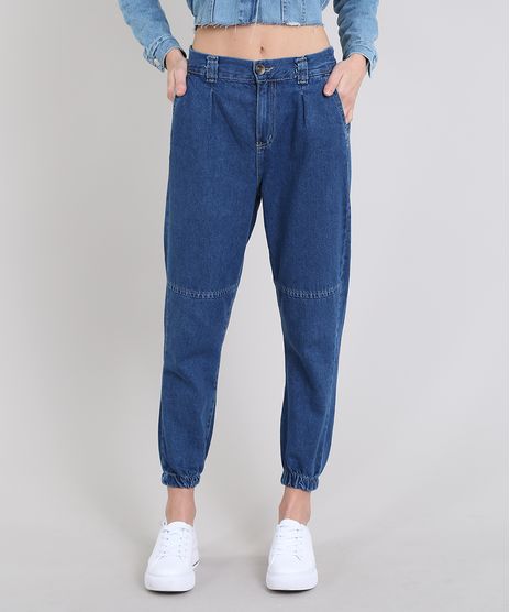 Calca-Jeans-Feminina-Jogger-com-Bolsos-Azul-Medio-9594590-Azul_Medio_1