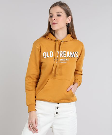 Blusao-Feminino-em-Moletom--Old-Dreams--com-Capuz-e-Bolso-Mostarda-9584183-Mostarda_1