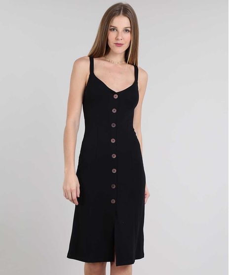 Vestido-Feminino-com-Botoes-e-Fenda-Alca-Media-Preto-9571118-Preto_1