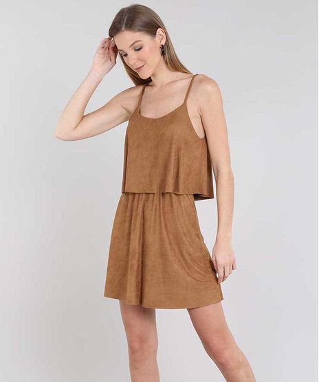 Vestido-Feminino-Curto-Evase-em-Suede-com-Sobreposicao-Alca-Fina-Caramelo-9582884-Caramelo_1