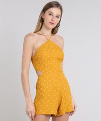 Macaquinho-Feminino-Halter-Neck-Estampado-de-Poa-com-Vazado-Mostarda-9577426-Mostarda_1
