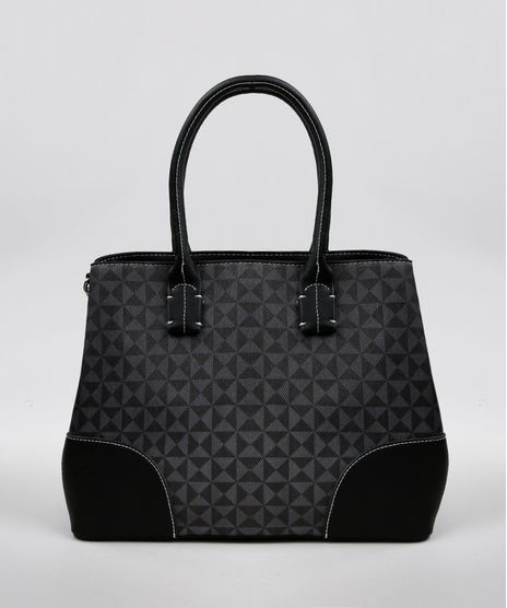 Bolsa-Feminina-Media-Estampada-Geometrica-com-Alca-Removivel-Preta-9360382-Preto_1