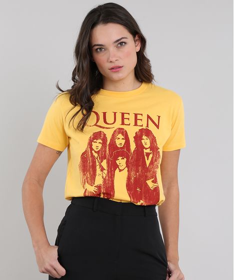 T Shirt Feminina De Banda Mindset Queen Manga Curta Decote Redondo Amarela Cea