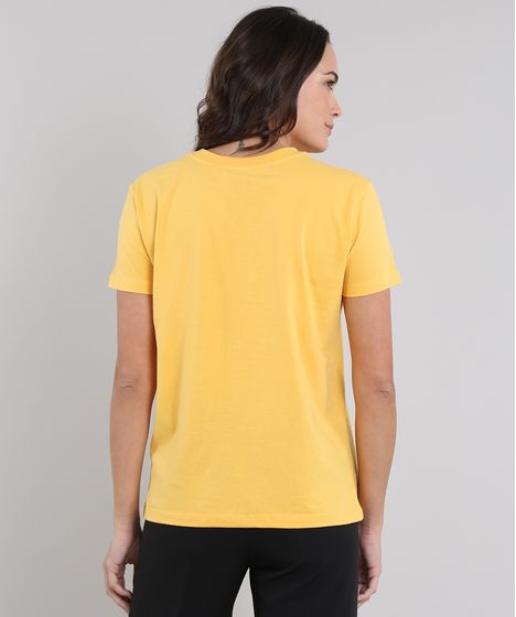 T Shirt Feminina De Banda Mindset Queen Manga Curta Decote Redondo Amarela Cea