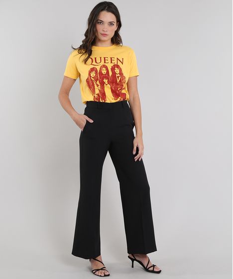 T Shirt Feminina De Banda Mindset Queen Manga Curta Decote Redondo Amarela Cea