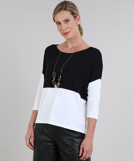 Blusa-Feminina-com-Recortes-Manga-3-4-Decote-Redondo-Preta-9594058-Preto_1