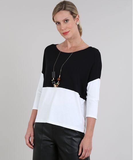 Blusa-Feminina-com-Recortes-Manga-3-4-Decote-Redondo-Preta-9594058-Preto_1