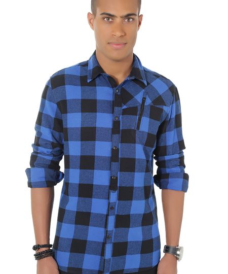 camisa xadrez azul com preto