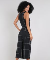 Macacao-Feminino-Pantacourt-Estampado-Quadriculado-com-Faixa-para-Amarrar-Sem-Manga-Preto-9571934-Preto_2