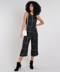 Macacao-Feminino-Pantacourt-Estampado-Quadriculado-com-Faixa-para-Amarrar-Sem-Manga-Preto-9571934-Preto_3