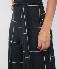 Macacao-Feminino-Pantacourt-Estampado-Quadriculado-com-Faixa-para-Amarrar-Sem-Manga-Preto-9571934-Preto_4