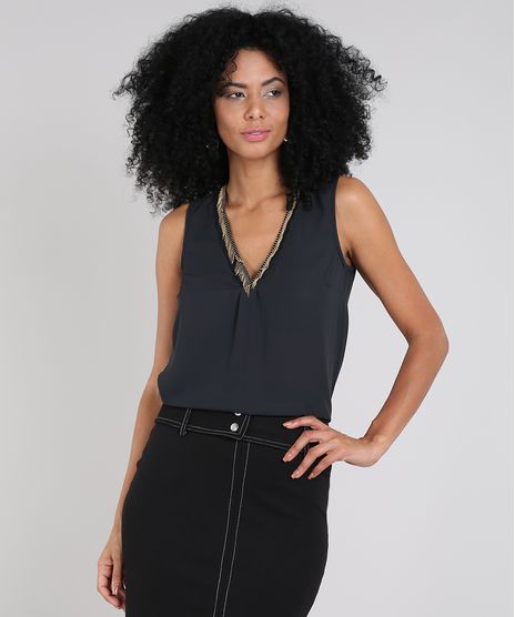 Regata-Feminina-com-Franjas-Decote-V-Preta-9430695-Preto_1
