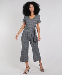Macacao-Feminino-Pantacourt-Estampado-Xadrez-Manga-Curta-Cinza-Mescla-9577379-Cinza_Mescla_1