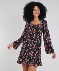 Vestido-Feminino-Curto-Estampado-Paisley-com-Tassel-Manga-Sino-Preto-9575912-Preto_1