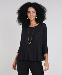 Blusa-Feminina-Oversized-Canelada-Manga-7-8-Decote-Redondo-Preta-9561503-Preto_1