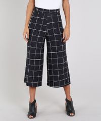 Calca-Feminina-Pantacourt-Estampada-Quadriculada-com-Martingale-e-Botao-Preta-9569393-Preto_1