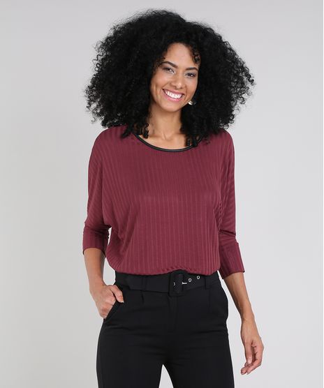 Blusa-Feminina-Oversized-Canelada-Manga-7-8-Decote-Redondo-Vinho-9561503-Vinho_1