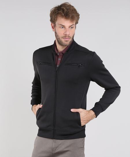 Jaqueta Masculina Felpada com Bolsos Preta Menor preço em Jaqueta Masculina Felpada com Bolsos Preta