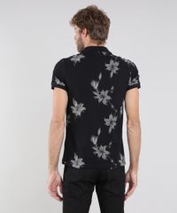 Polo-Masculina-em-Piquet-Estampada-Floral-Manga-Curta-Preta-9564353-Preto_2