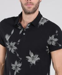 Polo-Masculina-em-Piquet-Estampada-Floral-Manga-Curta-Preta-9564353-Preto_4