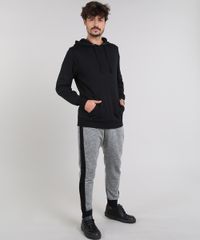 Calca-Masculina-Relaxed-em-Moletom-com-Faixa-Lateral-e-Bolsos-Cinza-Mescla-9583822-Cinza_Mescla_3