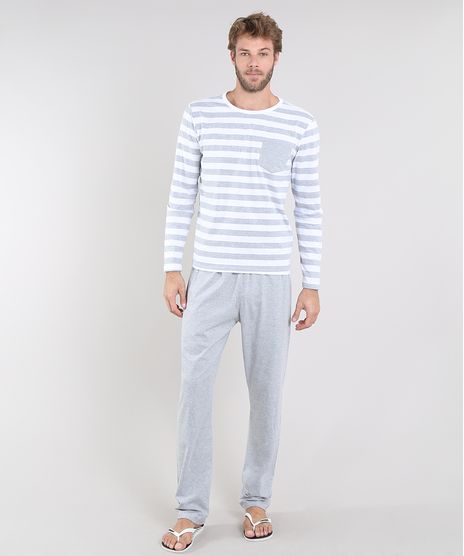 Pijama-Masculino-Listrado-com-Bolso-Manga-Longa-Cinza-Mescla-Claro-9580394-Cinza_Mescla_Claro_1