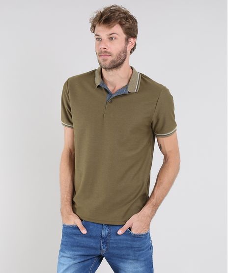 Polo-Masculina-Maquinetada-com-Listra-na-Manga-Curta-Verde-Oliva-9583333-Verde_Oliva_1