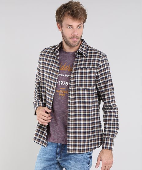 Camisa-Masculina-Comfort-em-Flanela-Estampada-Xadrez-Manga-Longa-Caramelo-9436419-Caramelo_1