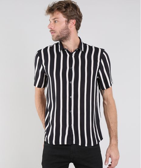Camisa-Masculina-Relaxed-Listrada-Manga-Curta-Preta-9524522-Preto_1
