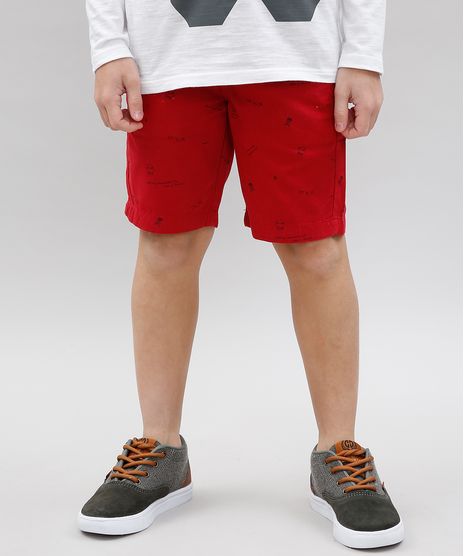 Bermuda-de-Sarja-Infantil-Estampada-de-Caveiras-com-Bolsos-Vermelha-9579764-Vermelho_1